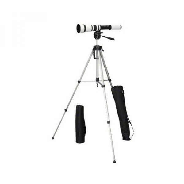 Walimex Pro 650-1300 mm 1:8-16 Objektiv (95 mm Filtergewinde) für Minolta AF/Sony Objektivbajonett und WT-3570 Kamerastativ schwarz-weiß-38