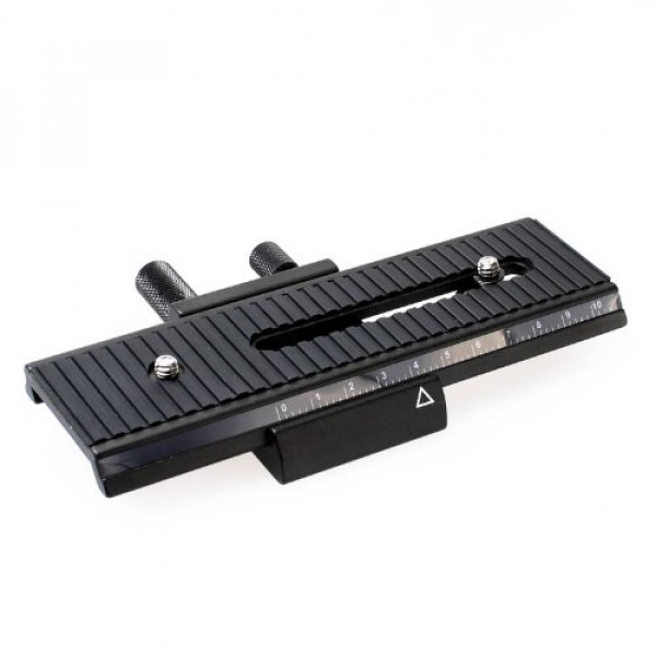 Quenox/Fotomate LP-01 Makro/Stereo-Einstellschlitten (Makroschlitten, Kameraschlitten, Fotoschlitten, Makroschiene, Stereoschlitten) für kleine DSLRs, Systemkameras und Kompaktkameras Verstellweg 10cm-32