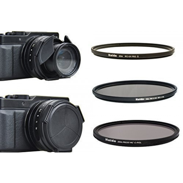 Slim Pro II MC Digital Filterset 43mm von HAIDA, z.B. für Panasonic Leica D-Lux (Typ 109 ) Haida Slim Pro II MC UV Filter, Haida Slim Pro II MC Polarisationsfilter, Haida Slim Pro II MC Graufilter ND1.2 (16x) sowie dem neuen Automatik Objektivdeckel I-36