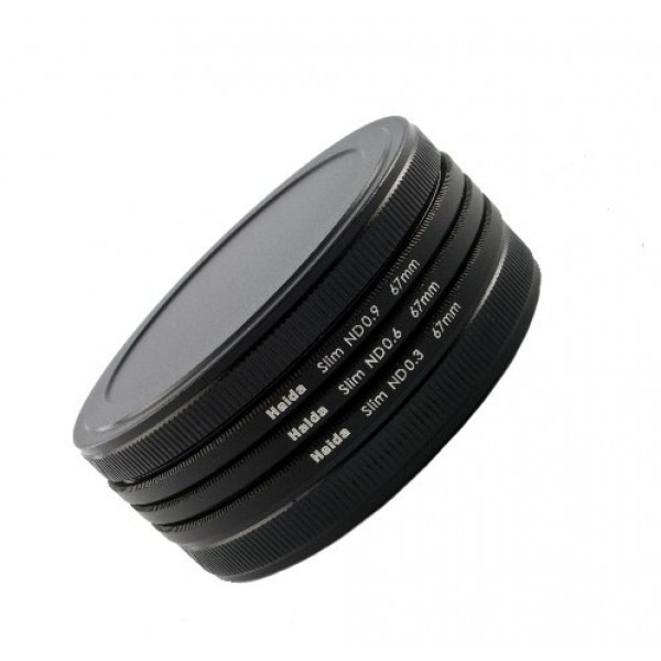 Slim Graufilter Set bestehend aus ND2, ND4, ND8 Filtern 58m inkl. Stack Cap Filtercontainer + Pro Lens Cap 58mm-36