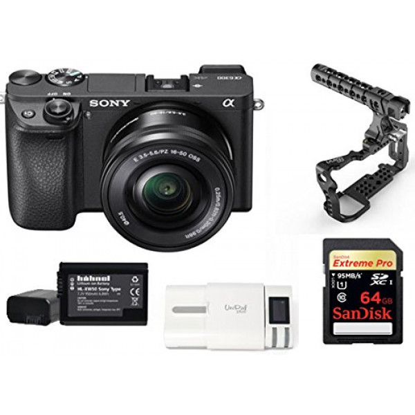 Kit Sony Digital Camera Alpha a6300 Mirrorless Digital Camera + Lens 16-50mm + Memory Card Sandisk 64GB + Cage 8Sinn with Handle + 2 Batteries HL XW50 + 1 Battery Charger-31