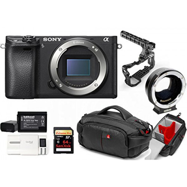 Kit Sony Digital Camera Alpha a6300 Mirrorless Digital Camera + Metabones Adapter EF to Emount MB EF-E-BT4 + Memory Card Sandisk 64GB + Cage 8Sinn with Handle + Bag CC-191 + 2 Batteries HL XW50 + 1 Battery Charger-31