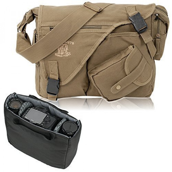 D-SLR Umhängetasche ELEPHANT Canvas Fototasche MALAWI für Spiegelreflex Kameras oder Videokamera OLIVE Grün Army-39