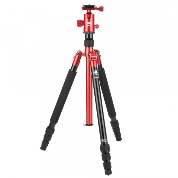 SIRUI T-004X Traveler Light Dreibeinstativ + C-10X Kugelkopf (Alu, Höhe: 139cm, Gewicht: 0,95kg, Belastbarkeit: 6kg) rot-35