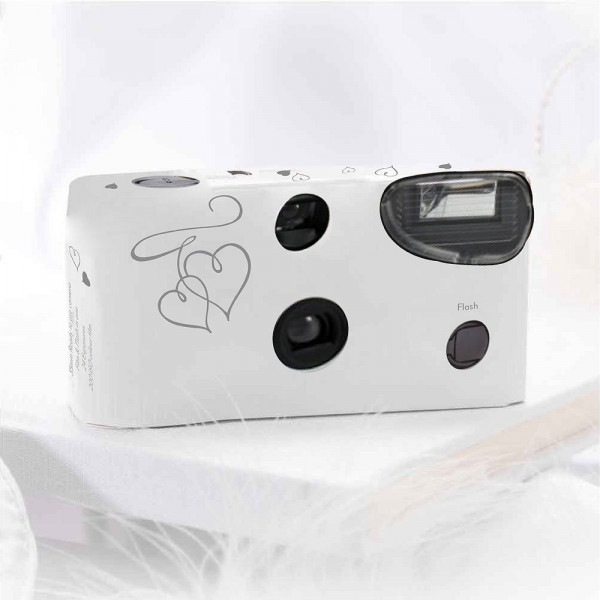 Einwegkameras / Einwegfotos in weiß mit silbernen Herzen Inhalt pro Packung: 10 Stück Hochzeitskameras-31