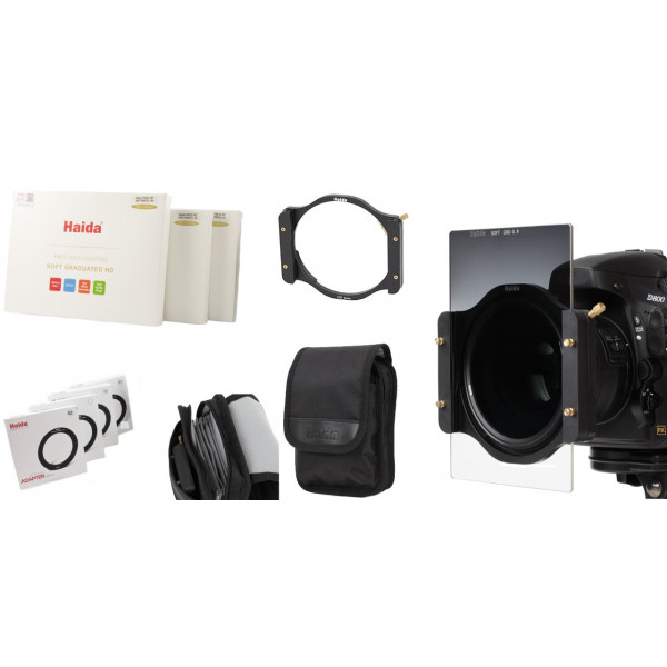 HAIDA Pro II MC Optical Verlaufsfilterset Vollmetall Filterhalter mit Anschlussadaptern in 67mm, 72mm, 77mm, 82mm sowie 3er Set Pro II GND Soft Edge Verlaufsfilter 150 mm x 100 mm ND0.3 (2x) (50 %) / ND0.6 (4x) (25%) / ND0.9 (8x) (12,5%) Inkl. Haida-39