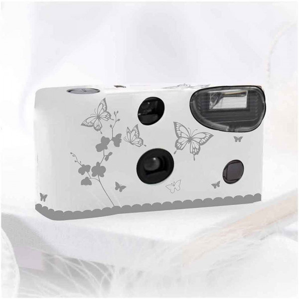 Einwegkameras / Einwegfotos in weiß mit silbernen Schmetterlingen Inhalt pro Packung: 10 Stück Hochzeitskameras-31