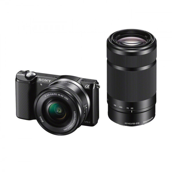 HD, Digitalkameras Schwenkdisplay) Zoll) 20 schwarz - Megapixel, Sony Alpha - (Full 5000 SEL-55210 inkl. APS-C Exmor (3 CMOS Systemkameras cm Sensor, & SEL-P1650 Objektiv Systemkamera 7,6 HD