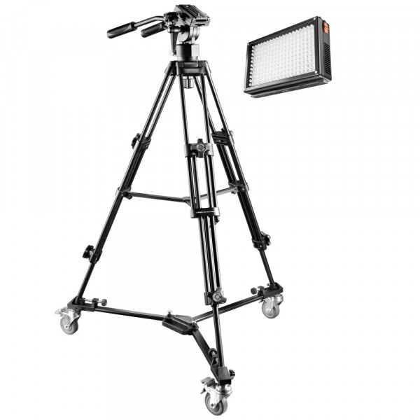 Mantona Reportage Set inkl. EL-9901 Video Stativ, Stativwagen und Bi-Color LED 209-312
