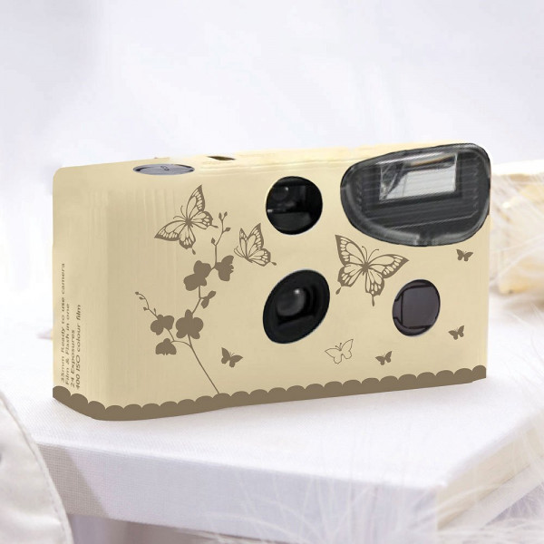 Einwegkameras / Einwegfotos in Creme mit goldenen Schmetterlingen Inhalt pro Packung: 10 Stück Hochzeitskameras-31
