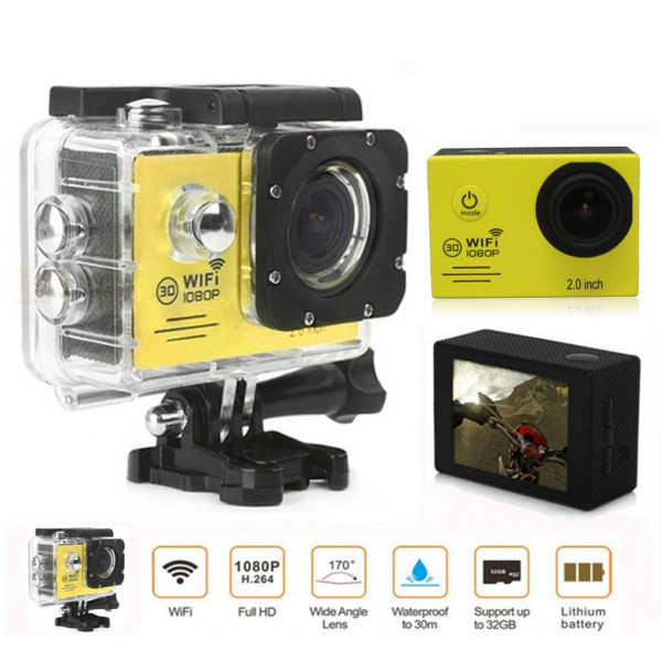 Xf-fly® SJ7000 WIFI Action Sport Waterproof Camera Video Full HD 1080p Unterwasser 30M 2.0 Zoll High Definition Screen 170 Degree Wide Lens + Freie 16G SD-Karte(Gelb)-35