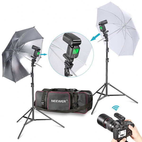 Neewer® NW-982II E-TTL Blitz Speedlite Kit für Canon DSLR-Kameras, Enthält: (2) NW-982II Blitz + (2) B-Typ-Halter + (2) 75 "/ 190cm Licht Stand + (1) Tasche + (1) FC 16 Auslöser and Empfänger + (2) Diffusor Schirme-38