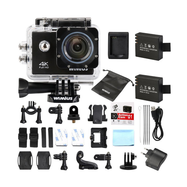 WiMiUS Actioncam 4k Kamera Action Wifi Full HD Actionkamera 16MP Helmkamera Wasserdicht 40M mit 2 Batterien (Q1) (Schwarz)-310