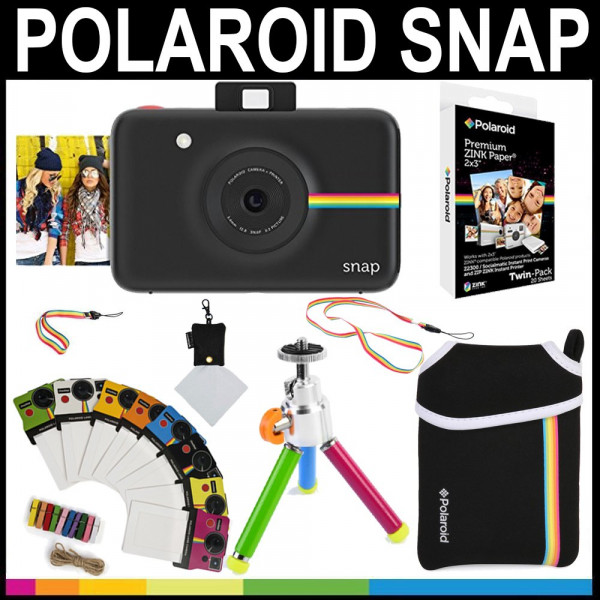 Polaroid Snap Sofortbildkamera (schwarz) + 2x3 Zink-Papier (20 Stück) + Neoprenbeutel + Bilderrahmen + Zubehör-Set-38