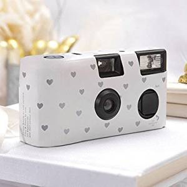 Einwegkameras / Einwegfotos in weiß mit kleinen silbernen Herzen Inhalt pro Packung: 10 Stück Hochzeitskameras-31