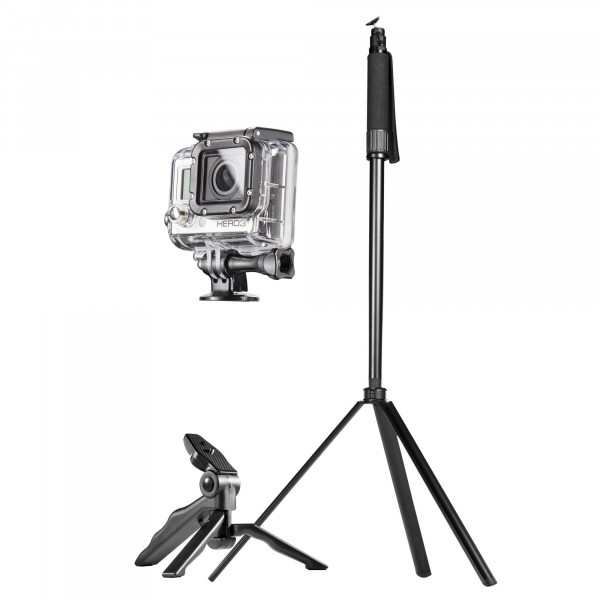 Mantona Reisestativ Set für GoPro Kamera inkl. Reisestativ mit Neiger und Stativadapter-36