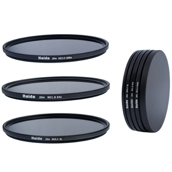 Slim Neutral Graufilter Set bestehend aus ND8, ND64, ND1000 Filtern 55mm inkl. Stack Cap Filtercontainer + Pro Lens Cap mit Innengriff-38