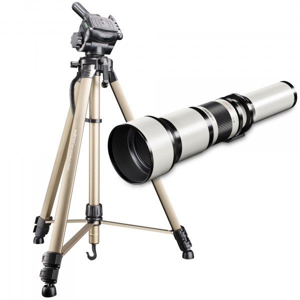 Walimex Pro 650-1300mm 1:8-16 DSLR-Teleobjektiv (Filtergewinde 95mm, IF) inkl. Dreibeinstativ Walimex Pro WT-3570für Nikon F Objektivbajonett weiß-37