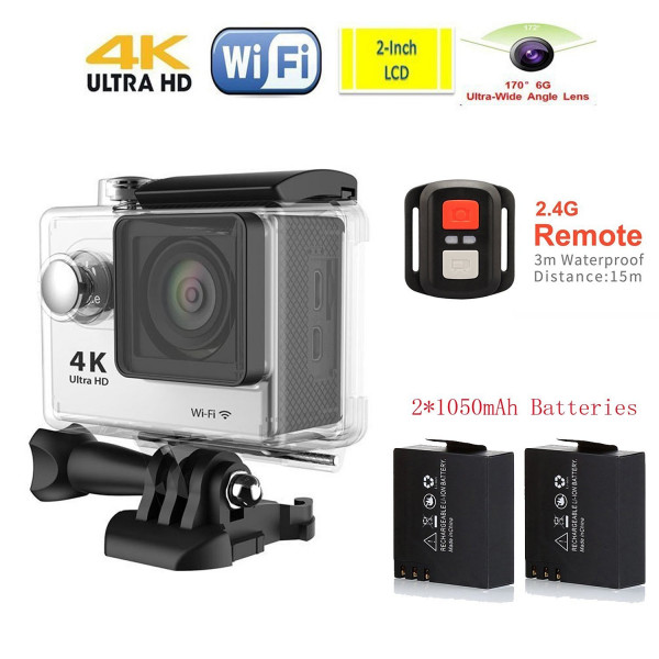 Lyhoon 2 Zoll 4K Wasserdicht 170 Grad Ultra-Weitwinkel Objektiv Sport Kamera Action mit zwei 1050mAh Akkus WIFI 2.4G Fernbedienung mit Zubehör Kits für Fahrrad Motorrad Tauchen Schwimmen usw (Weiß, 4K)-38