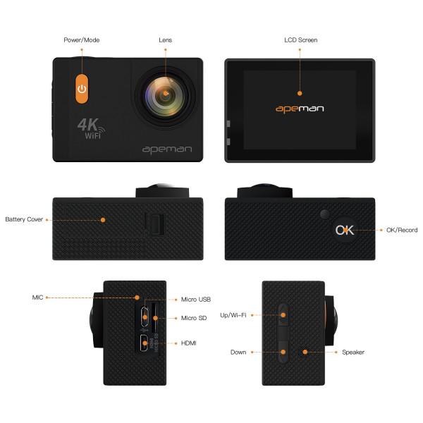 Apeman action kamera wifi sports cam 4k camera 20mp ultra full hd on sale