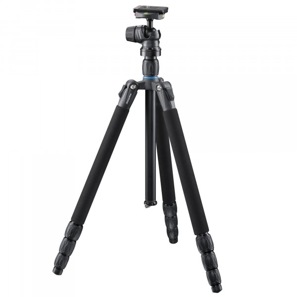 Mantona SG-350 Stativ (Höhe 168 cm, Belastbarkeit 8kg, Drehverschluss-Beinverriegelung, Kugelkopf mit Schnellwechselplatte, Premium Tragetasche) schwarz-311