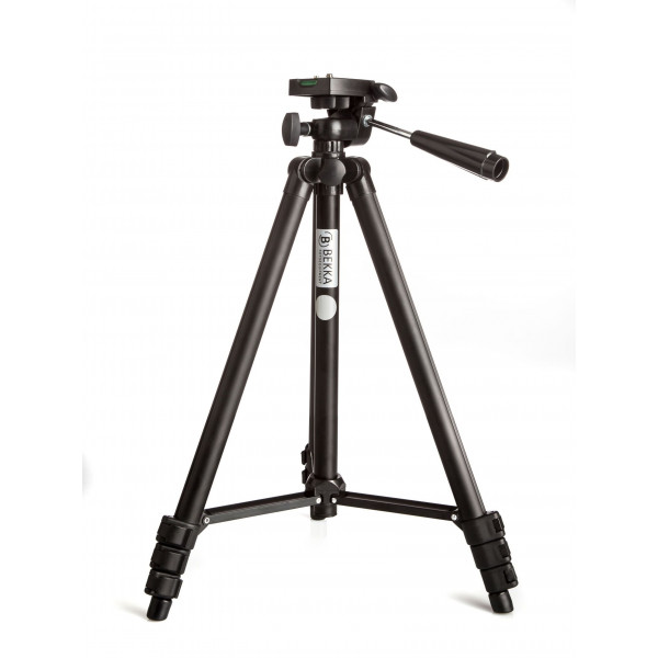 BEKKA TRAVEL Reisestativ mit 3-Wege-Kopf für DSLR, Systemkamera, Bridgekamera, Camcorder aus Aluminium (125cm Höhe, Gewicht 550g, Tragfähigkeit 3kg, Packmaß 40cm, 3 Auszüge) Stativ Tripod-37