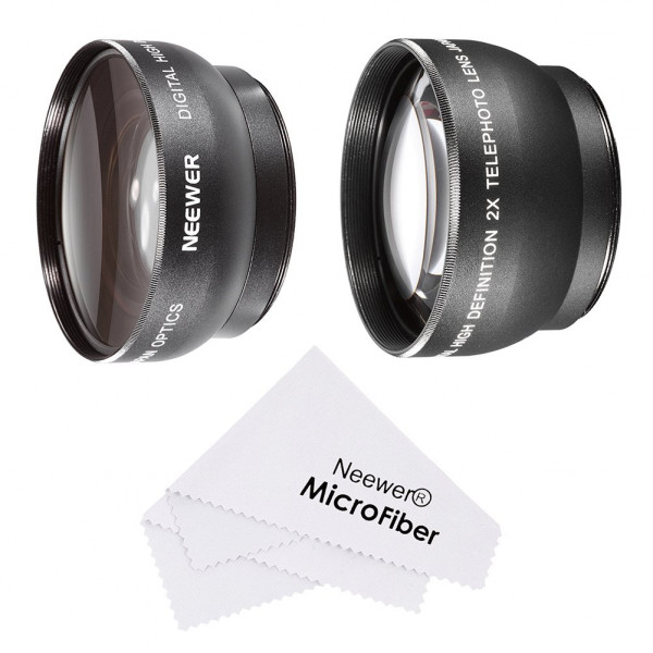 Neewer® 52MM Objektivgarnitur für NIKON DSLR (D7100 D7000 D5200 D5100 D5000 D3300 D3200 D3100 D3000 D90 D80) enthält : (1) 0.45x Weitwinkel-Objektiv + (1) 2x Tele-High-Definition-Objektiv + (1) Mikrofaser Reinigungstuch-38