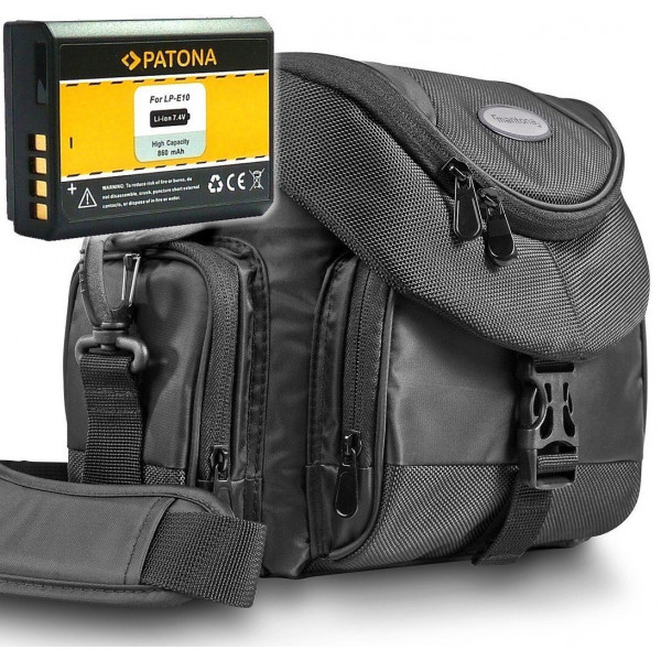 KIT Mantona Premium System Tasche schwarz + PATONA Akku für CANON LP-E10 Für CANON EOS 1100D 1200D-36