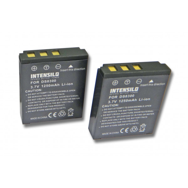 INTENSILO 2x Li-Ion Akku 1250mAh (3.7V) für Kamera Camcorder Video Medion Traveler DC-X5, DC-XZ6 wie DS8330-1, BATS8, BLI-315.-31