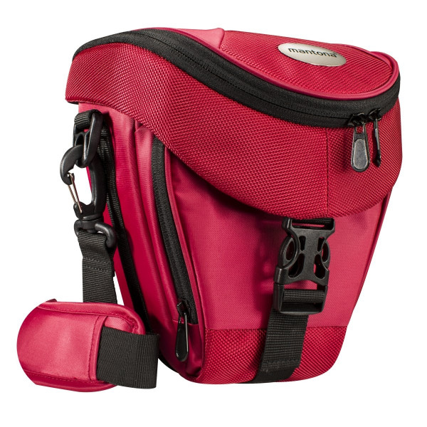Mantona Colt Kameratasche (Universaltasche inkl. Schnellzugriff, Staubschutz, Tragegurt und Zubehörfach, geeignet für DSLR und Systemkameras) rot-33