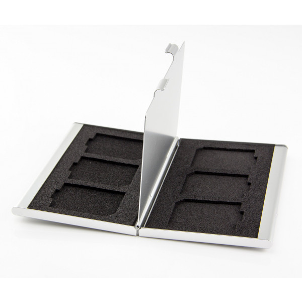 HiBoTech SD Kartenbox Aluminium kompakt Silber 6 SD Karten-36