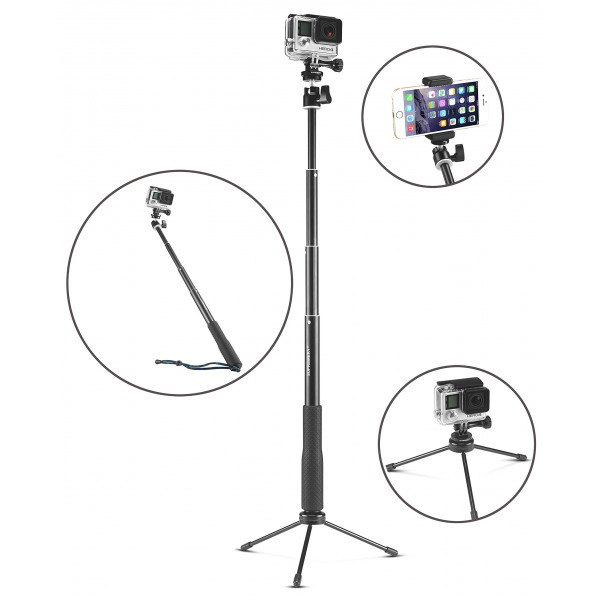 Supremery SupPole Q3 Erweiterbarer Selfie Stick Pole Selfiestange Stativ / Einbeinstativ + Dreibein Standfuß für GoPro Hero, Hero 4/3+/3/2/1 hd Kameras and Kompaktkameras mit 1/4" Gewindebohrung and Smartphones, mit Handy-Halter + GoPro Stativgewinde Adapter-39