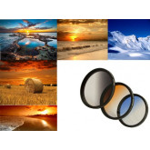 3er Verlaufsfilter Set (Blau, Grau, Orange) für Digitalkameras - Filterdurchmesser 77mm - Inkl. passendem Filtercontainer