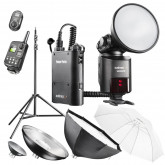 Walimex Pro Light Shooter 360 Portables Studio Set (Funkauslöser, Stativ, Softbox, Beauty Dish, Durchlichtschirm)