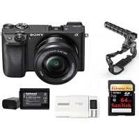 Kit Sony Digital Camera Alpha a6300 Mirrorless Digital Camera + Lens 16-50mm + Memory Card Sandisk 64GB + Cage 8Sinn with Handle + 2 Batteries HL XW50 + 1 Battery Charger-21