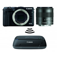 Canon EOS M3 Systemkamera (24 Megapixel APS-C CMOS-Sensor, WiFi, NFC, Full-HD) Kit inkl. EF-M 18-55 mm IS STM Objektiv schwarz plus Connect Station CS100-21