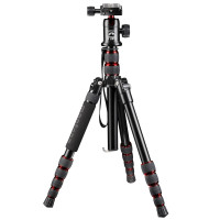 Mantona DSLM Reisestativ für System/DSLR/Kompaktkamera (143 cm (56,3 Zoll), Kugelkopf, Belastbarkeit: 5kg, drehbare Mittelsäule, kompaktes Packmaß) rot-22