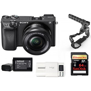 Kit Sony Digital Camera Alpha a6300 Mirrorless Digital Camera + Lens 16-50mm + Memory Card Sandisk 64GB + Cage 8Sinn with Handle + 2 Batteries HL XW50 + 1 Battery Charger-21