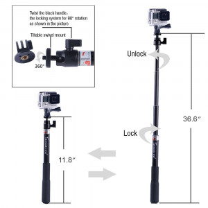 Smatree SmaPole Q1 Erweiterbar Selfie Stick / Einbeinstativ mit Stativ + Schraube für GoPro Hero, Hero 4/3+/3/2/1 hd und Kompaktkameras mit 1/4" Gewindebohrung-22