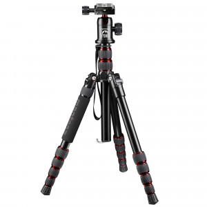Mantona DSLM Reisestativ für System/DSLR/Kompaktkamera (143 cm (56,3 Zoll), Kugelkopf, Belastbarkeit: 5kg, drehbare Mittelsäule, kompaktes Packmaß) rot-22