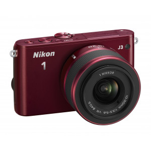 Nikon 1 J3 Systemkamera (14 Megapixel, 7,5 cm (3 Zoll) LCD-Display, Full HD) Kit inkl. 1 Nikkor 10-30 mm VR-Objektiv rot-22