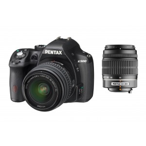 Pentax K 500 SLR-Digitalkamera (16 Megapixel, APS-C CMOS Sensor, 1080p, Full HD, 7,6 cm (3 Zoll) Display, Bildstabilisator) schwarz inkl. Objektiven DA L 18-55 mm and DA L 50-200 mm-22